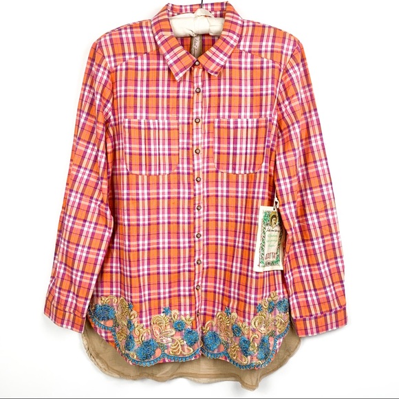 NWT Aratta Masterpiece Plaid Bird Embroidery Shirt - Picture 2 of 10